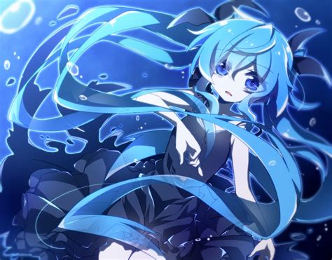 Aosaki Yato Blue Eyes Blue Hair Bubbles Deep Sea Girl Vocaloid Dress