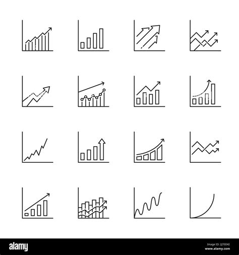 Graph Chart And Bar Growth Icons With Increase Arrow Vector Line