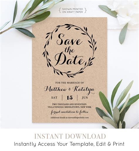 Polish your personal project or design with these save the date transparent png images, make it even more personalized and more attractive. Rustic Save the Date Template, Instant Download, DIY Kraft ...
