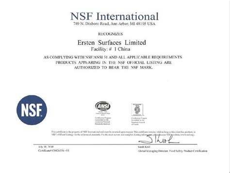 Nsf International Certification Ersten
