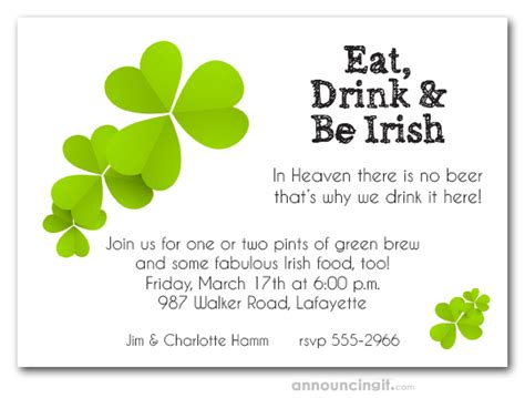 Lucky Irish Clover St Patricks Day Party Invitations