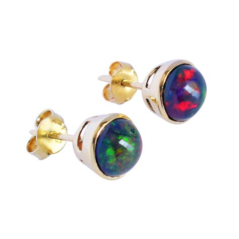 Black Opal Earring Opal Studs Earrings 925 Sterling Silver Etsy