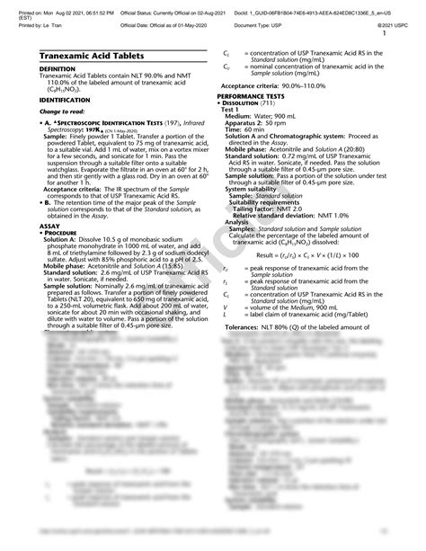 Solution Tranexamic Acid Tablets Studypool