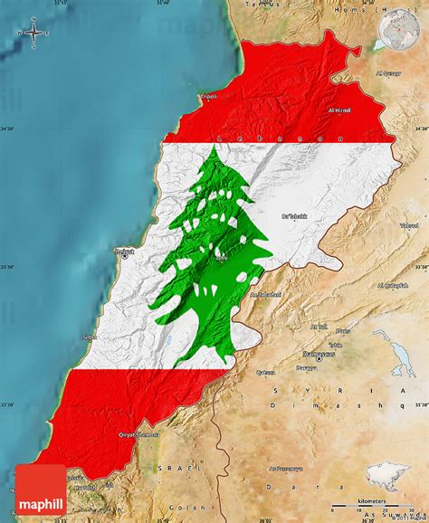 Flag Map Of Lebanon Satellite Outside