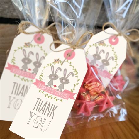 Simple baby shower cookie favors congratulations to jenny of picky palate who is expecting a baby boy soon! Twin Bunny Baby Shower Favor Tags | Woodland Twin Baby ...
