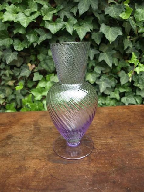 Vintage Purple Tint Glass Footed Vase With Swirl Pattern Etsy In 2020 Swirl Pattern Vase Tints