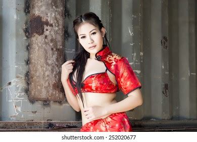 Sexy Chinese Woman Red Dress Traditional Stock Photo 252020677