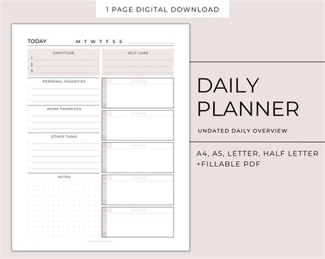 Printable Daily Time Block Planner Daily Planner Work Planner Personal