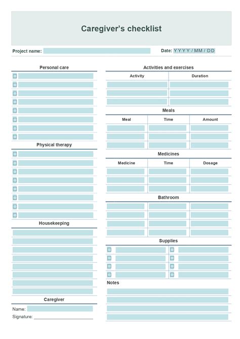 Printable Caregiver Daily Checklist Template Free Printable