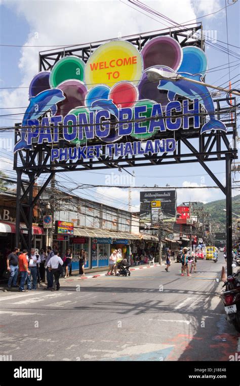 Welcome To Patong Beach Phuket Thailand Sign Over Bangla Road Stock