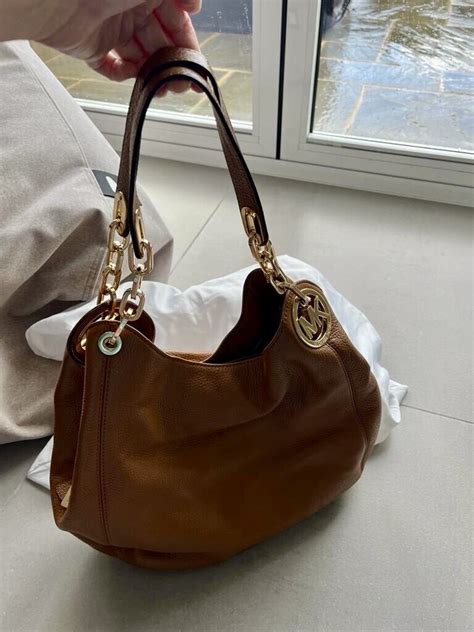 Michael Kors Lillie Chain Leather Shoulder Tote Hobo Bag Tan Ebay