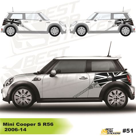 Fits Mini Cooper S R56 2006 14 Union Jack And Zip Car Side