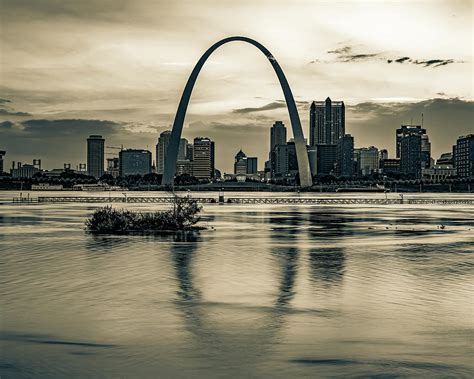 Sepia Reflections Of The Saint Louis Skyline And Gateway Arch