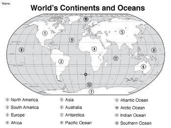 world map worlds continents oceans mapping activity