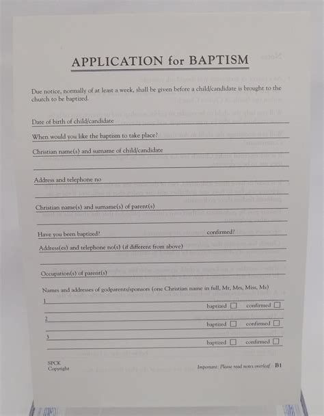 Baptism Application Forms B1 Liverpool Cathedral