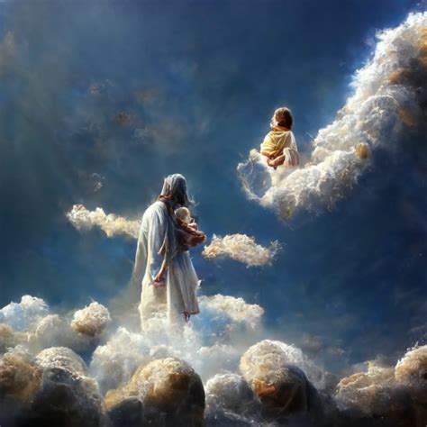 Jesus With Baby In Heaven Clouds Ultra Detailed Midjourney Openart