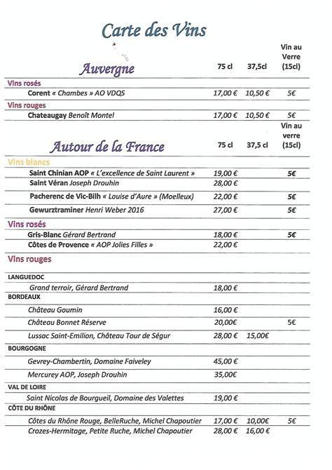Carte Des Vins Restaurant Lescale