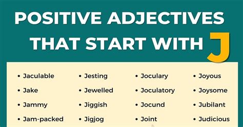 62 Useful Positive Adjectives That Start With J In English 7esl