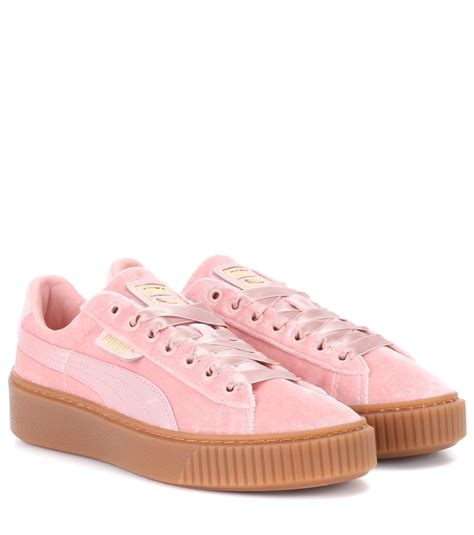Lyst Puma Basket Platform Velvet Sneakers In Pink