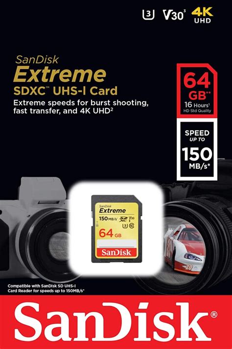 Sandisk 64gb Extreme Sdxc Uhs I Card C10 U3 V30 4k Uhd Sd Card