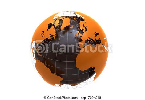 Orange Globe On White Background 3d Orange Globe Isolated On White