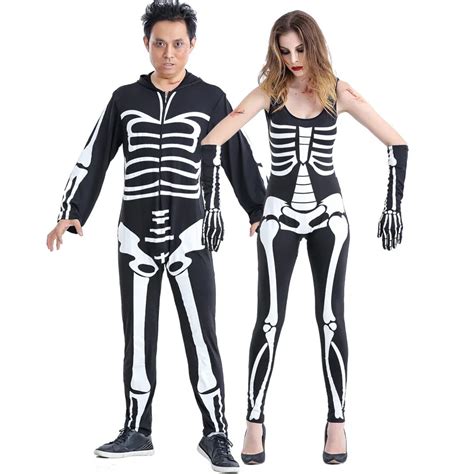 Sexy Couple Halloween Skeleton Printed Zombie Costume Sexy Boned Gothic Bodysuit Halloween