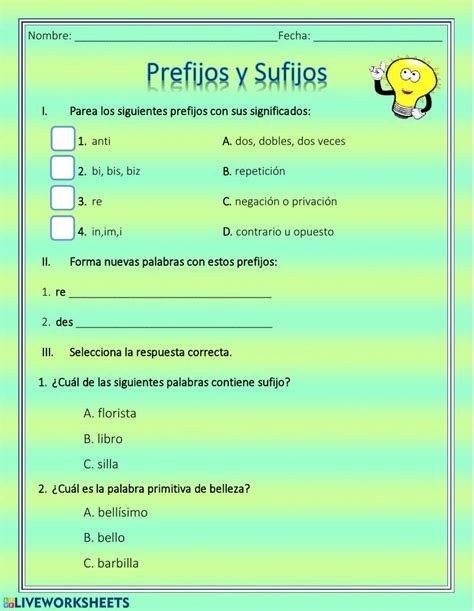 Prefijos Y Sufijos Worksheet Live Worksheets