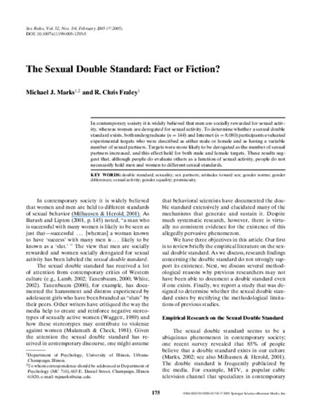 Pdf The Sexual Double Standard Fact Or Fiction Michael Marks