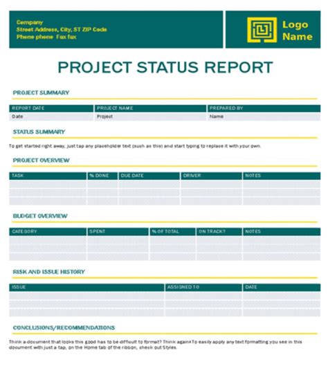 Best Free Project Status Report Templates Word Excel Ppt