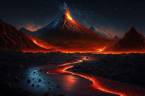 Premium Photo Image Night Fire Mountain And The Wit Of The Volcanic