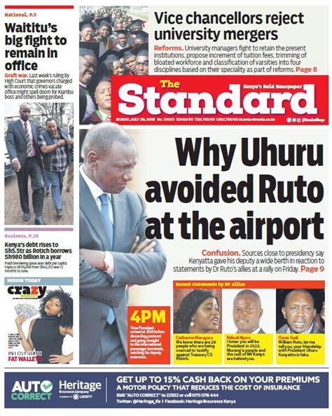 Ruto Blasts The Standard Newspaper Over Cover Story Ke