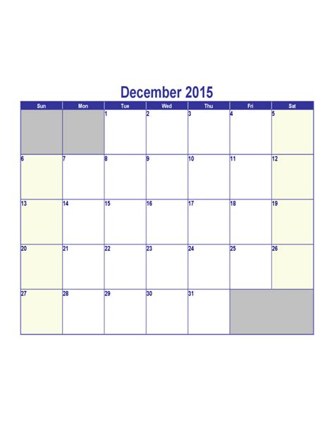 December 2015 Calendar Free Download