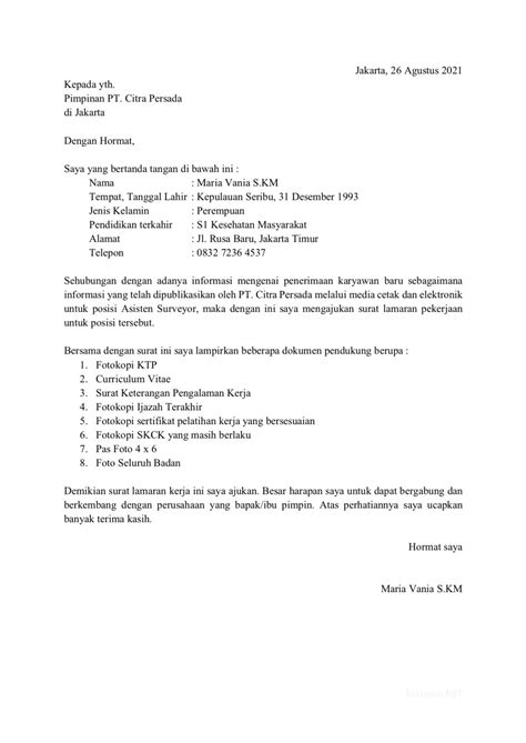 Contoh Dan Cara Membuat Surat Lamaran Kerja Yang Baik Resume Matamu