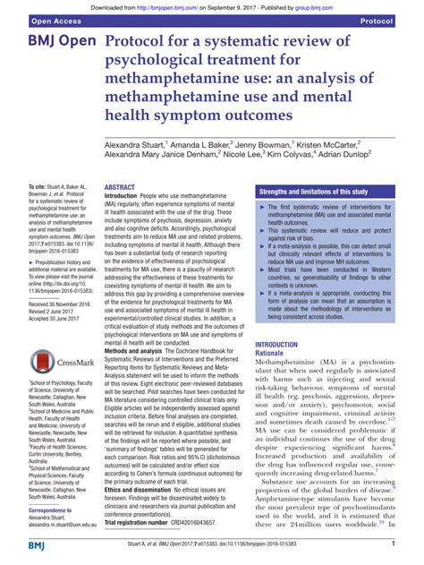Learn about ethical considerations in psychology research, such as informed consent and confidentiality. (PDF) Protocol for a systematic review of psychological treatment for methamphetamine use: An ...
