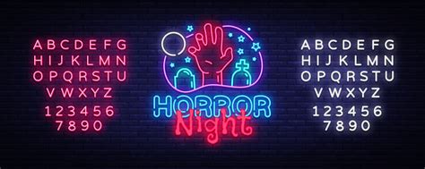 Horror Night Neon Sign Vector Halloween Poster Design Template Neon