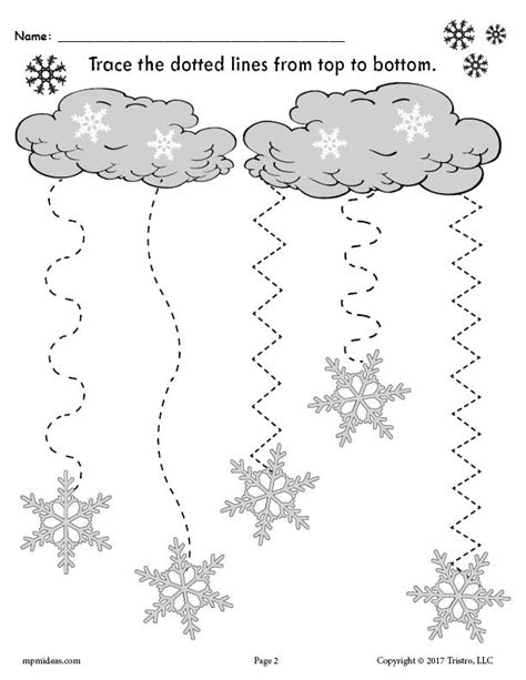Free Printable Winter Snowflakes Line Tracing Worksheets Supplyme