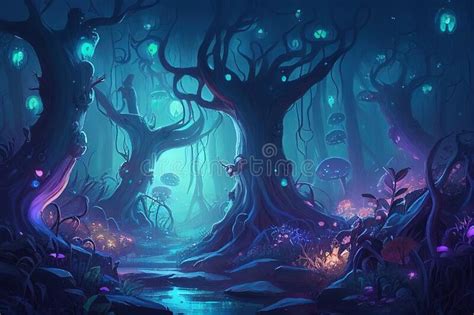 Enchanted Fairy Forest Landscape Misty Dark Mood Concept Art Ai
