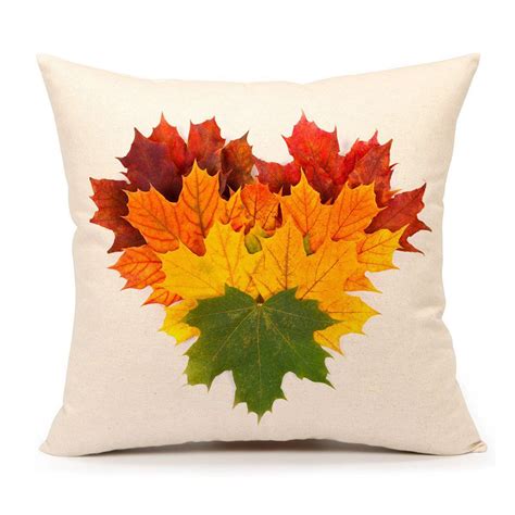 Autumn Leaves Fall Heart Home Throw Pillow Case 18 X 18 Inch Cotton