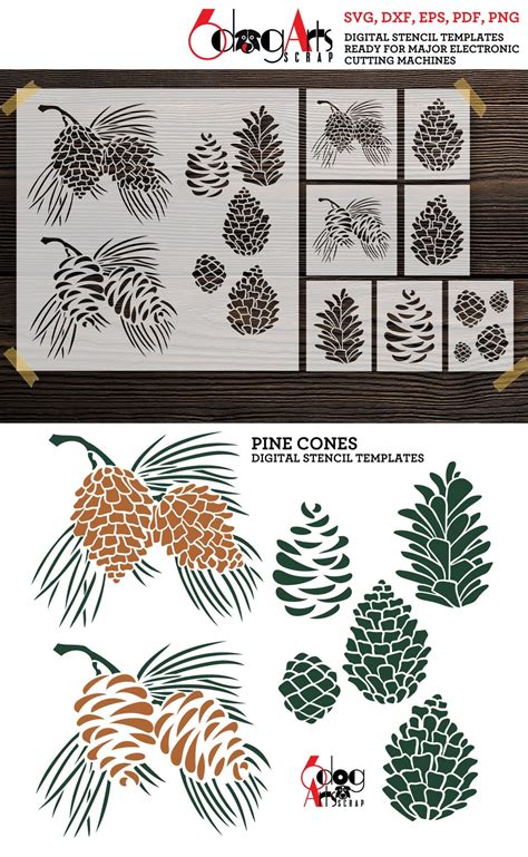 Pine Cones Digital Stencil Templates Svg Dxf Vector Files Etsy