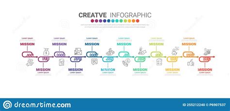 Timeline Business For 12 Months Infographics Element Design Stock