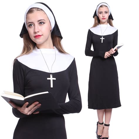 Womens Ladies Nun Costume Medival Religion Fancy Dress Role Play Party