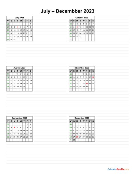 July To December 2023 Calendar Vertical Calendar Quickly