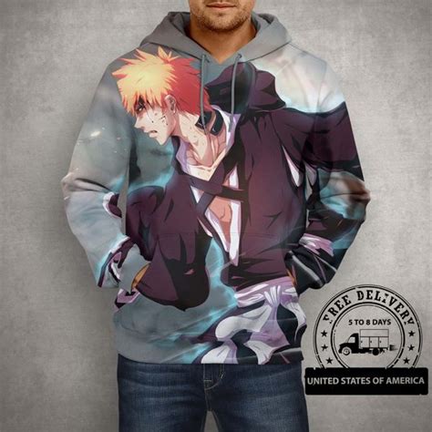 112cm wide cheap and cheerful poly/cotton fabric with santa, snowmen, stockings, and candy canes on a. Anime Bleach Ichigo Bankai Hoodie - 3D Printed Pullover ...