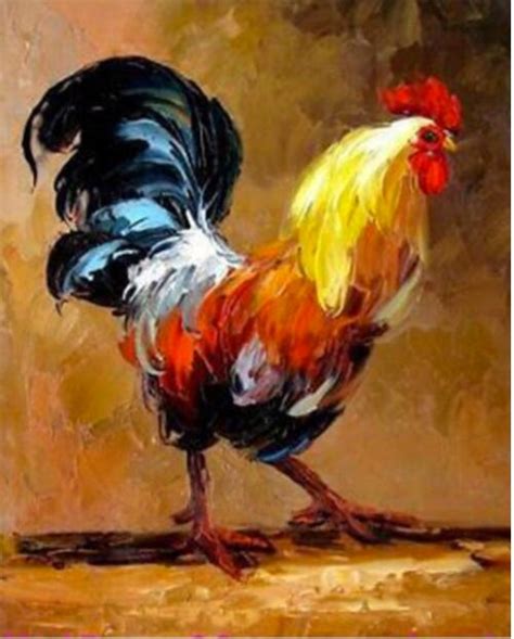 Top Original De La Pintura Al óleo Del Arte Animal Gallo Gallo