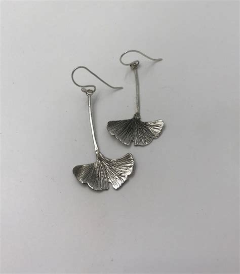 Ginkgo Leaf Earrings In Sterling Silver All Handmade The Etsy