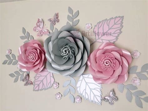 3d Paper Flower Wall Art For Nursery In Blush Pink And Silver Etsy