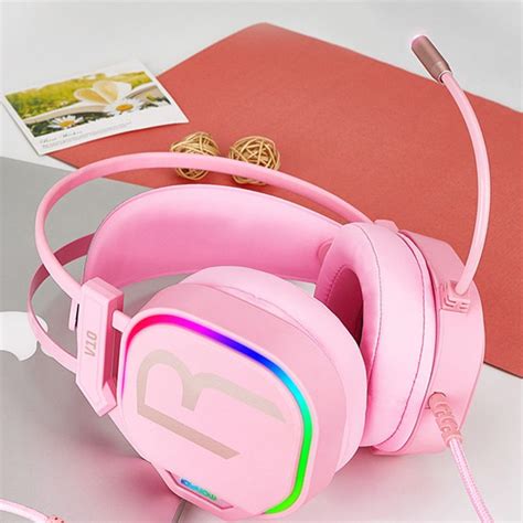 V10 Pink Girl Gaming Headphones Usb 71 Stereo Pc Game Headsets Noise
