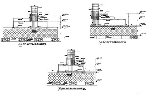 Cad Rcc Raft Foundation Footing Details 2d View Dwg File Cadbull