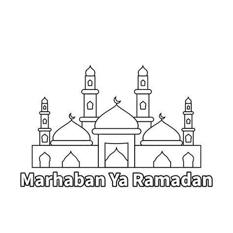 Marhaban Ya Ramadan With Mosque Design Line Art Silhouette Idul