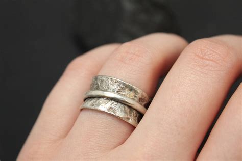 Unique Handmade Wide Sterling Silver Spinner Ring Sterling Spin Ring